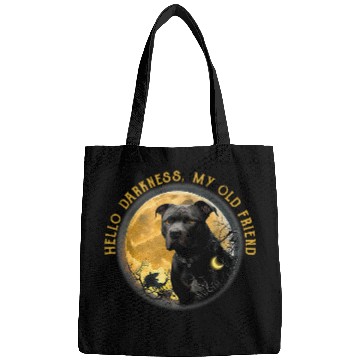 Discover Pitbull And Halloween Moon Hello Darkness My Old Friend Bags