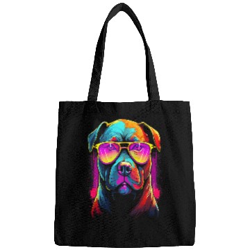 Discover Pitbull Pet Tough Cool Neon Pitbull Puppy Love Dog wearing Sun Glasses 4 Bags