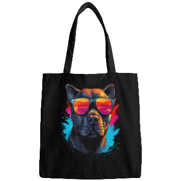 Discover Tough Cool Neon Pitbull Puppy Love Dog wearing Sun Glasses 1 Bags