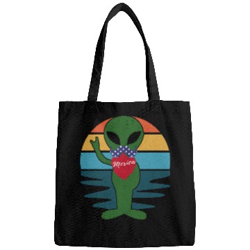 Discover Aliens UFO Merica Alien America sunset design stars and stripes flag Bags