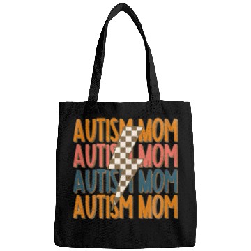 Discover Autism Puzzle Mom Lightning Bolt Checked Pattern Bags