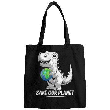 Discover Dinosaur Pet TRex Holding Earth Planet Happy Earth Day Bags