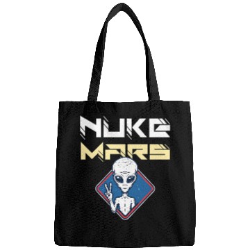 Discover Aliens UFO Nuke Mars Funny alien with a peace sign Bags