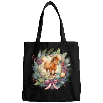 Discover Christmas wreath design with Holly bow Shetland pony Bags