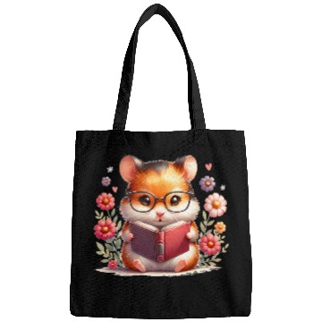 Discover Book Fun Cute Hamster Reading Book Reader Bookworm Graphic Bags