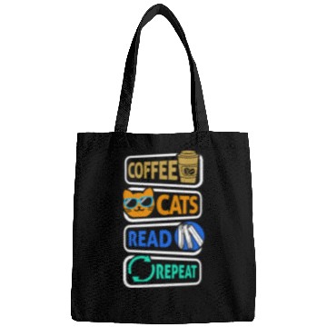 Discover Book Fun Reading Coffee Cats Read Repeat Book Reader Cat Owner Bags