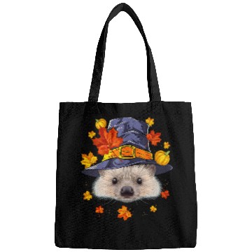 Discover Hedgehog Pet Pilgrim Hedgehogs Face Maple Leaf Fall Vibes Thanksgiving Day 054 Bags