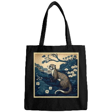 Discover Ferret Pet Surrealism Japanese Painting Weasel Bags