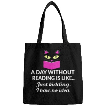 Discover Book Fun Cute Kitty Cat Face A day without reading is like Bags