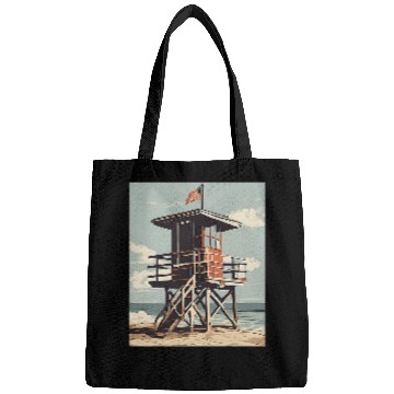 Discover vintages Lifeguard Tower 2Beach Graphic Bags