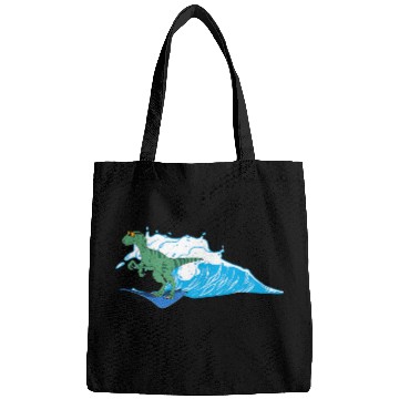 Discover Dinosaur Pet Surf Velociraptor Surfing Funny Dinosaur on Surfboard Bags