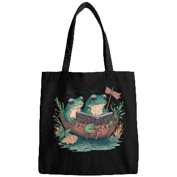 Discover Frog Pet Book Funny Retro Frog Toad Cottagecore Aesthetic Book Lover Bags