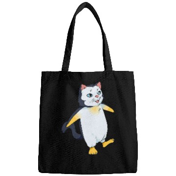 Discover Penguin Pet Funny penguin illustration with a cat face on it Bags