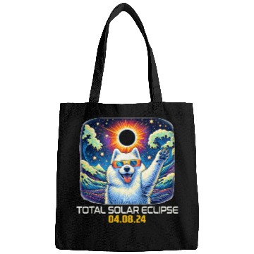 Discover Samoyed Pet Dog Taking Selfie Solar Eclipse Bags