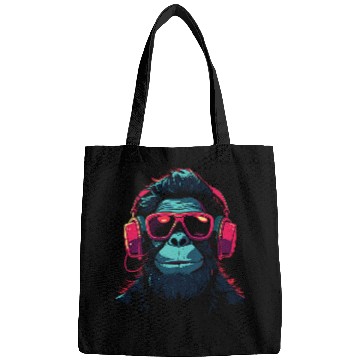Discover Gorilla Pet Monkey Gorilla listening to music with Headphones Sunglass Bags