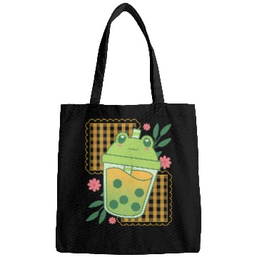 Discover Frog Pet Cottagecore Aesthetic Frog Green Bubble Tea Cute Kawaii Bags