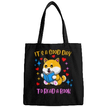 Discover Book Fun Its a Good Day To Read Book Kawaii Anime Dog Reading Funny Bags