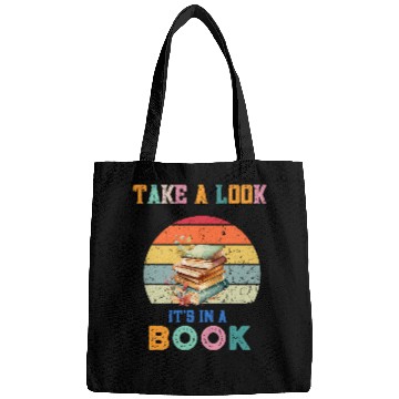 Discover Take a look its in a book retro rainbow reading librarian Bags
