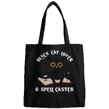 Discover Book Fun Black Cat on Magic Spell Book Wiccan Pagan Reader Bags