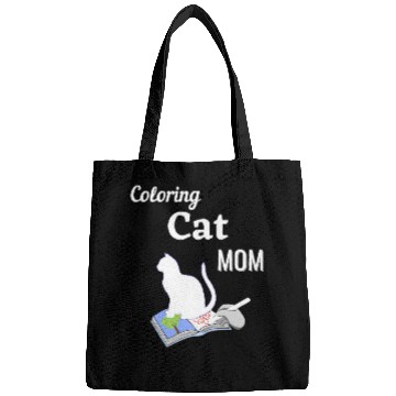 Discover Book Fun Cat Mom Adult Coloring Sitting on Book Funny Tee Bags