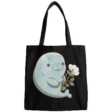Discover Manatee Pet Blushing Manatee Adorable Light Blue Manatee with a Flower Bags