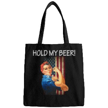 Discover Beer Fun Hold My Beer Rosie The Riveter American Flag Bags