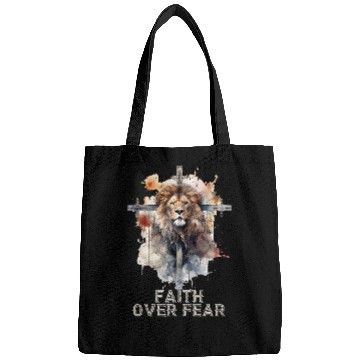 Discover Lion Pet Faith Over Fear Christian Lion Cross Graphic Art Design 1 Bags