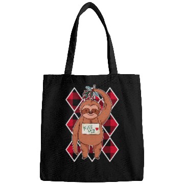 Discover Sloth Pet Christmas Sloth mistletoe red plaid pattern Bags