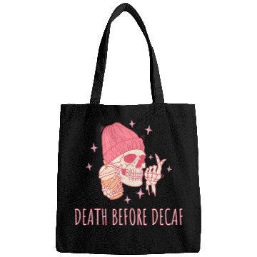Discover Coffee Fun Halloween Coffee Death Before Decaf Skull Skeleton Bags