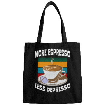 Discover Coffee Fun More Espresso Less Depresso funny slogan coffee addict Bags