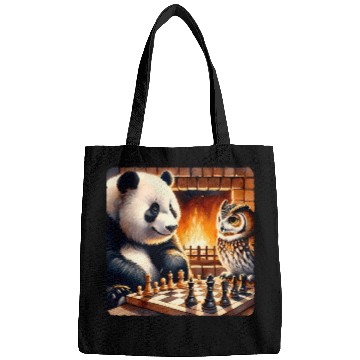 Discover Panda Pet Playing Chess With Owl By Fireplace Cozy Strategy Bags