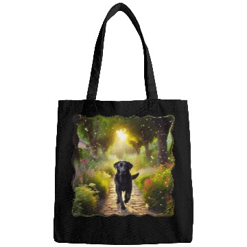 Discover Beautiful Black Lab Dog Running Down a Garden Path Bags