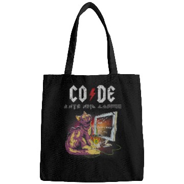 Discover Coffee Fun Cats Code Classic Rock vintages Retro Programming Bags