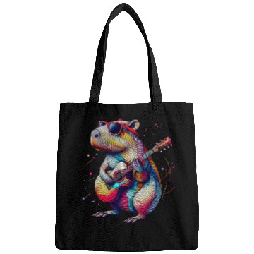 Discover capybaras Pet Playing Guitar Rock and Roll capybaras Lover 1 Bags