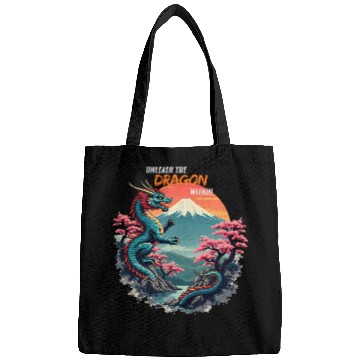 Discover Dragon Pet Japanese Dragon Mount Fuji with Cherry Blossom Trees Bags