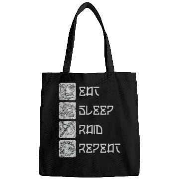 Discover Eat Sleep Raid Repeat Funny Viking Gaming MMORPG RPG Lover Bags