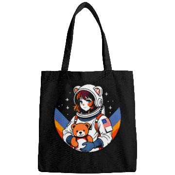 Discover Bear Pet Contemporary Astronaut Girl and Space Teddy Bear Pop Art Bags