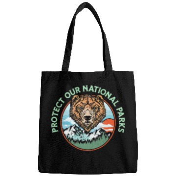 Discover Bear Pet Protect Our National Parks Retro Grizzly Bear Graphic Bags