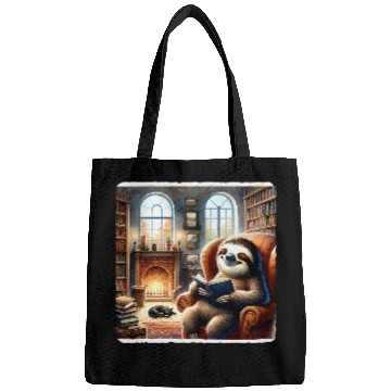 Discover Sloth Pet Reading In A Cozy Library With A Cat Fireplace Books Bags