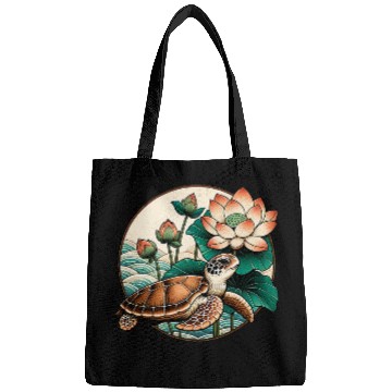 Discover Turtle Pet Baby Sea Turtle with Lily pad and lilies Lotus flowers Bags