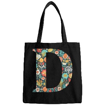 Discover initial monogram floral letter D colorful Garden flowers Bags