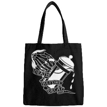 Discover Coffee Fun Death Before Decaf Tattoo art style Coffee Bags