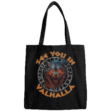 Discover Norse Viking Mythology wolfs See You In Valhalla Viking Bags