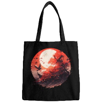 Discover Japanese Tree Red Moon With Flying Birds Otaku Lovers Japan 1 Bags