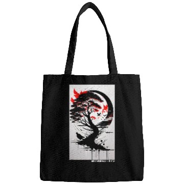 Discover Japanese Tree Red Moon With Birds Flying in background Graph Bags