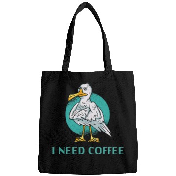 Discover Coffee Fun I Need Coffee Grumpy Seagull Bags