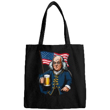 Discover Beer Fun Benjamin Franklin With Beer Mug American Flag Bags