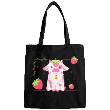 Discover Cow Lover Cute Pink Strawberry Milk Cow Kawaii Aesthetic Design Bags