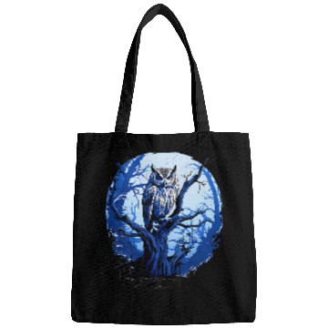 Discover Owl Pet Twilight Blue Impressionist Owl on Skeletal Tree Bags