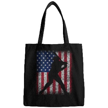 Discover American Flag Print on the Back Baseball Red White Blue Bags